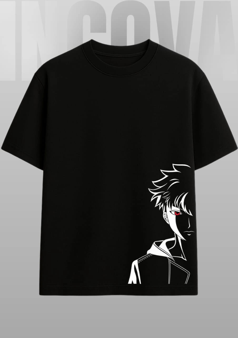 Black Oversized T-shirt with “Manga Silhouette Red Eye”