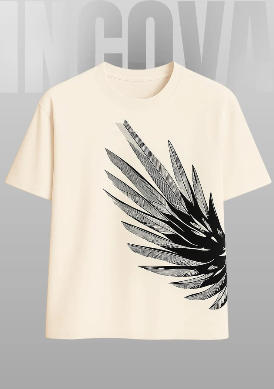 White Oversized T-shirt with Wing Spiral