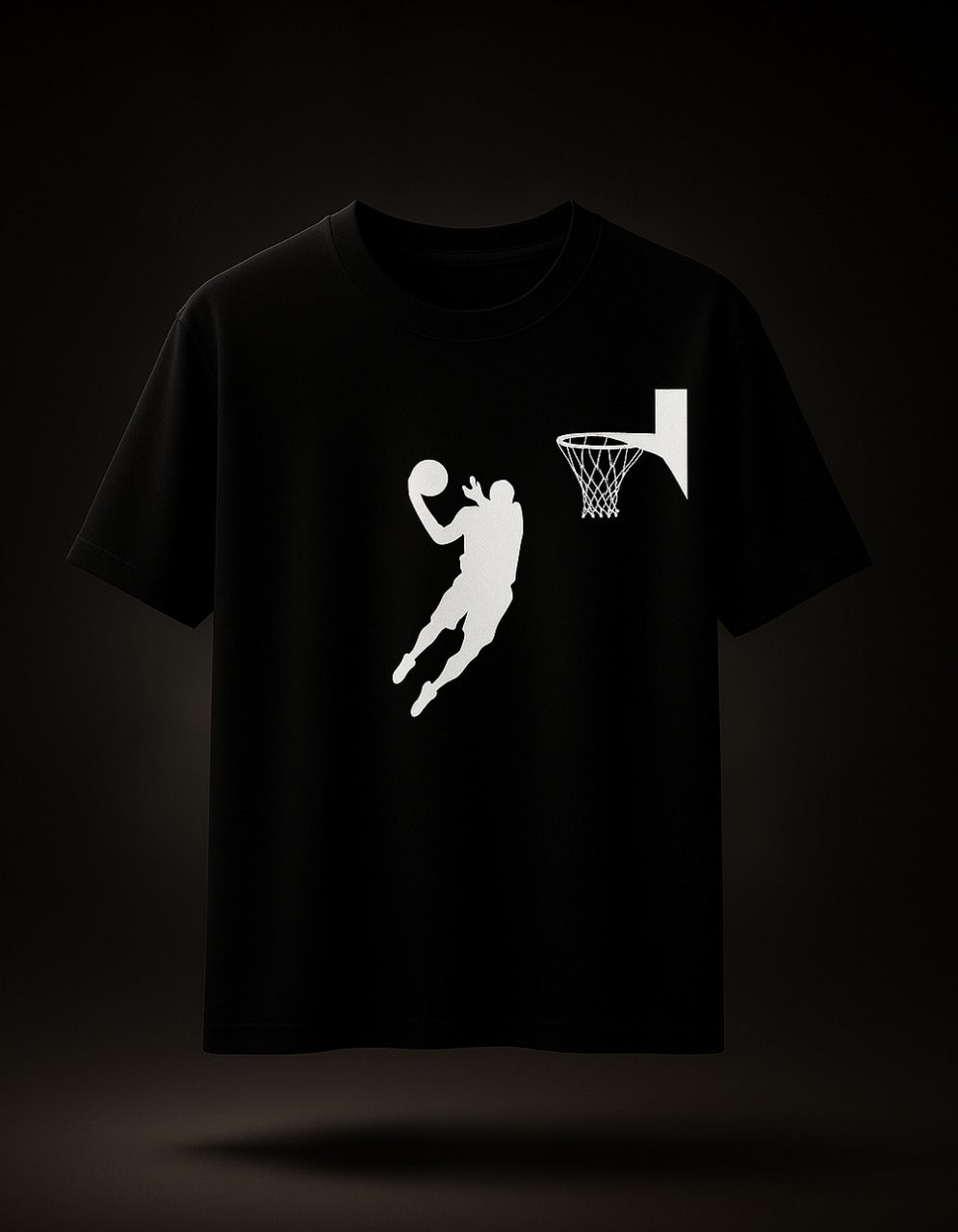 Black Oversized T-shirt with "Basketball Dunk Silhouette"