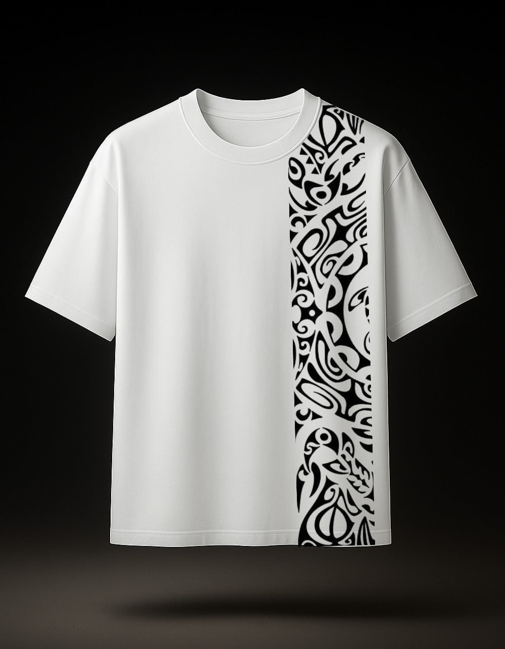 White Oversized T-shirt with “Tribal Stripe Motif”