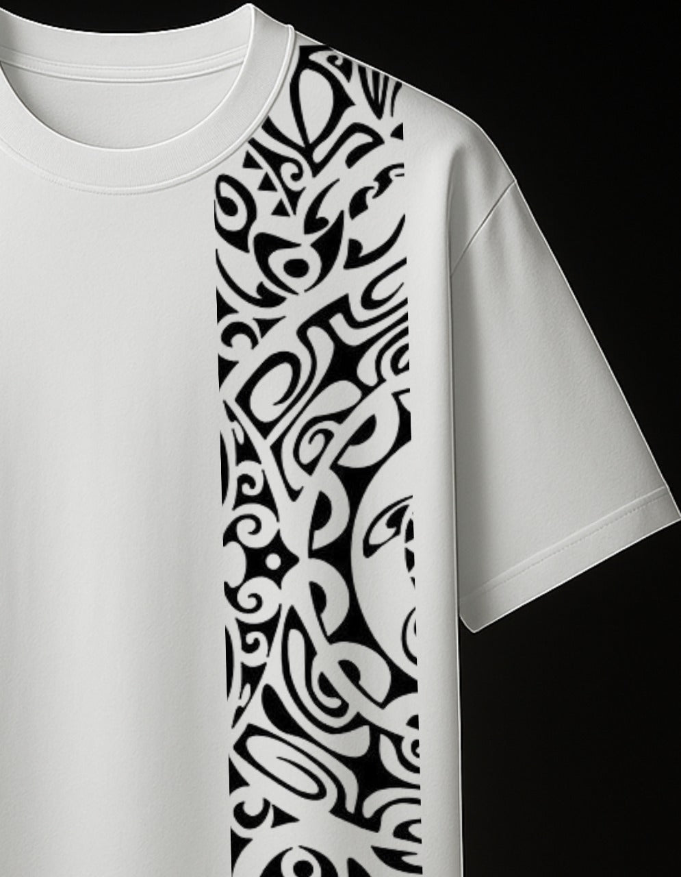 White Oversized T-shirt with “Tribal Stripe Motif”